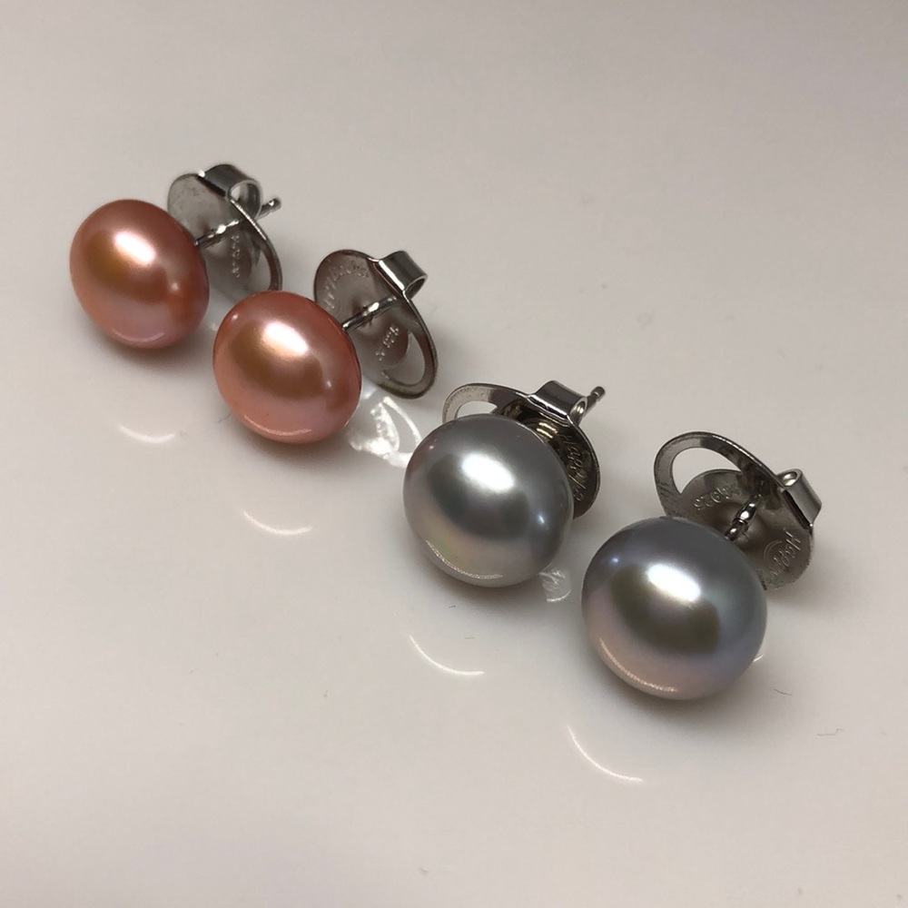 2 pairs of Large FW Pearl Earrings Sterling studs